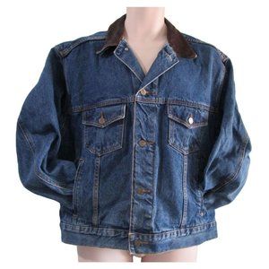 Marlboro Country Store Denim Trucker Jacket Leather Collar Medium USA Made EUC